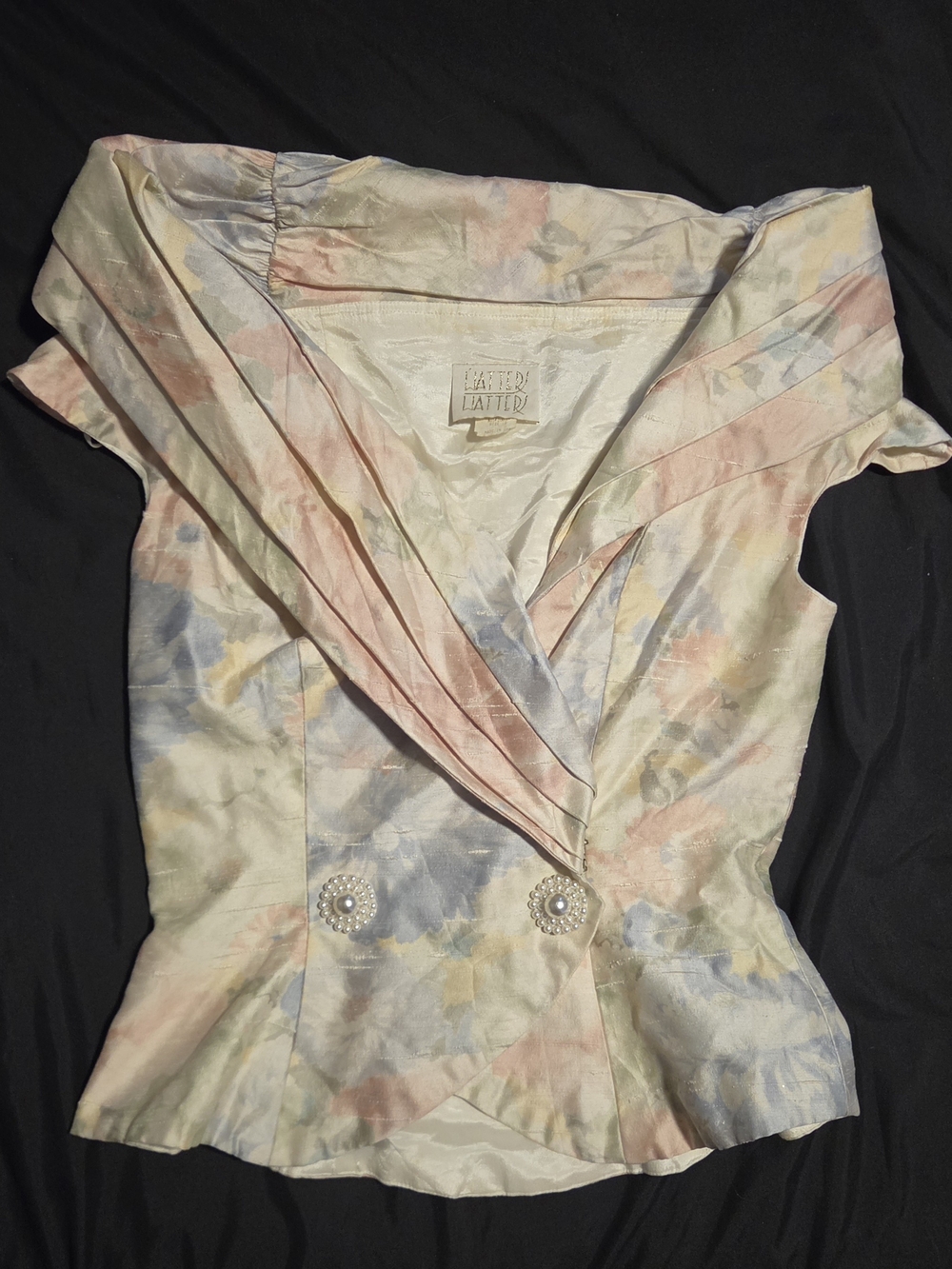 Vintage 80s Pastel Floral Off-the-Shoulder Peplum Blazer Top